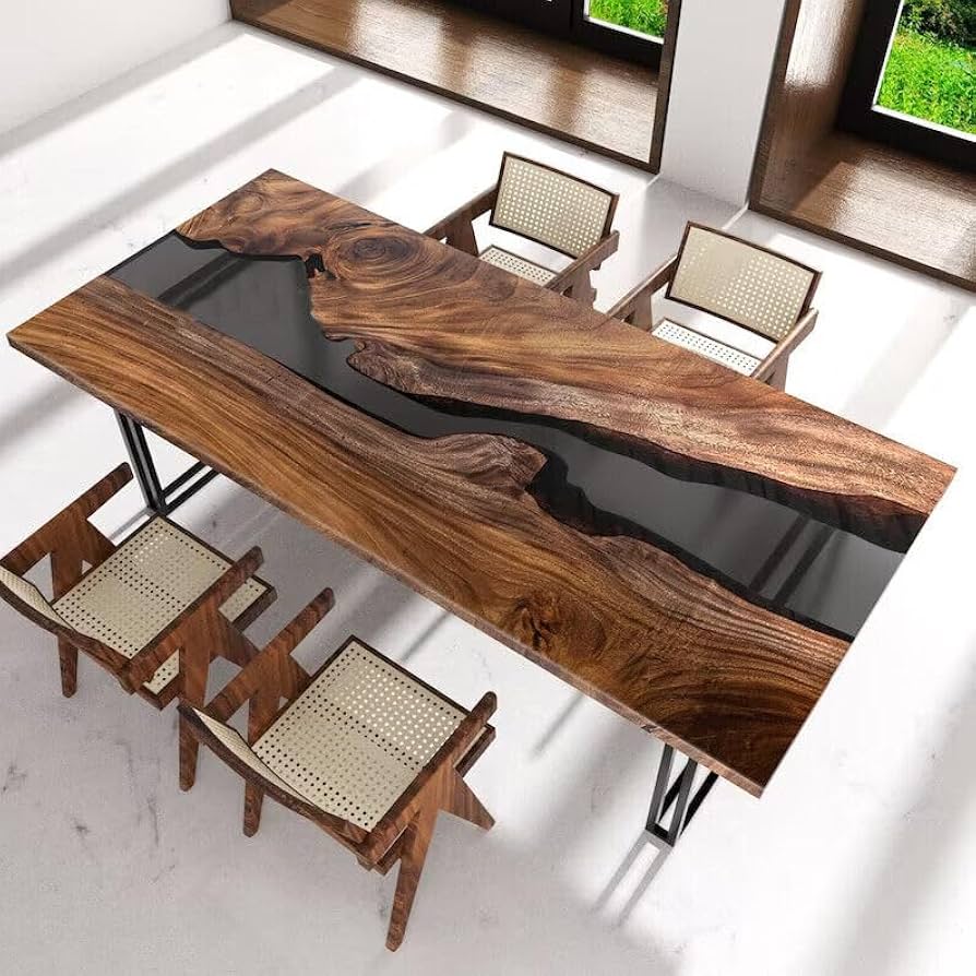 Mesa río rectangular en madera y resina negra