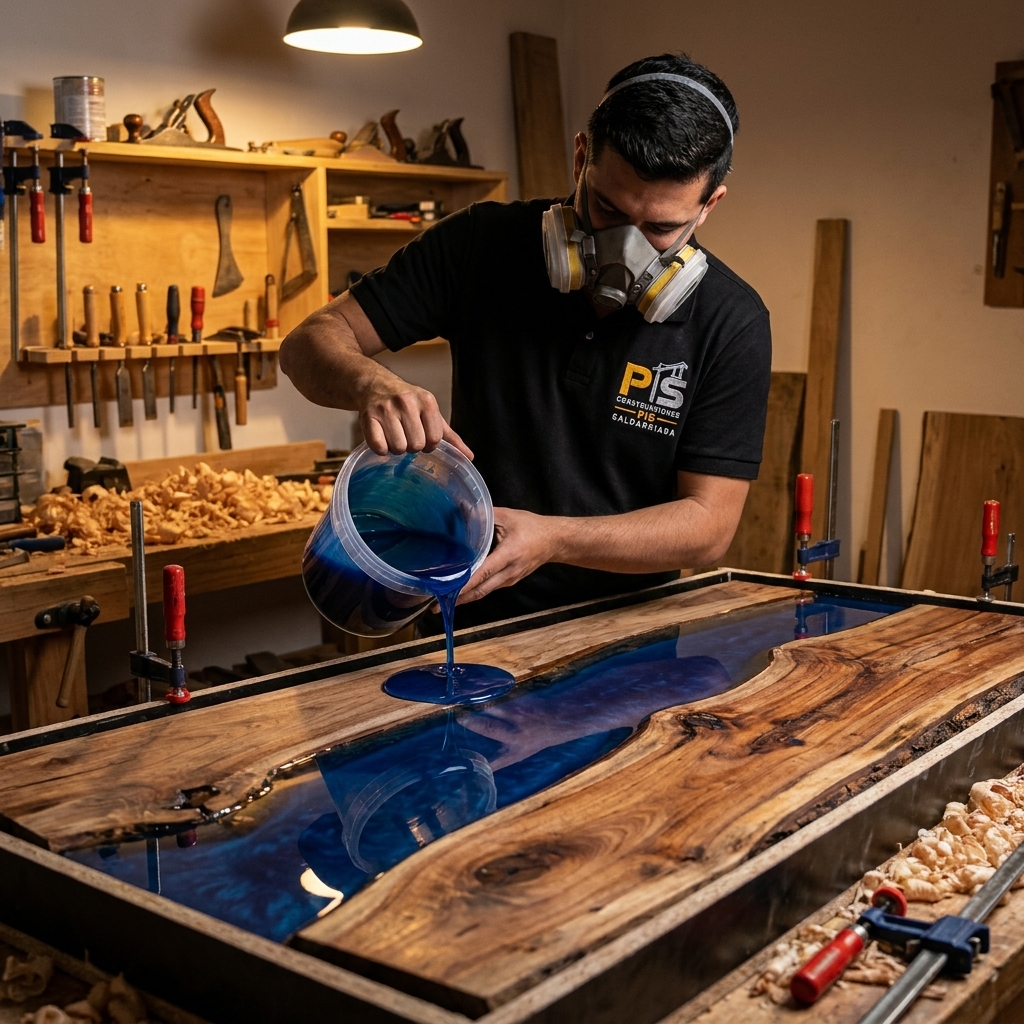 Fabricación de mesa río con resina epóxica